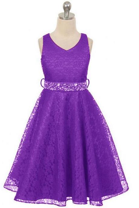 Lace Flower Girls Dress Children Clothing Beaded Party Princess Baby Kids Prom Party Dress Teen Costume Purple