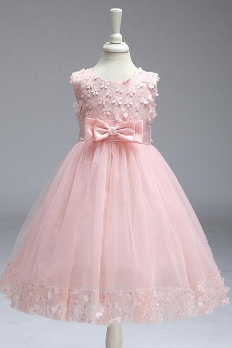 Flower Girl Dresses For Wedding Pageant First Holy Lace Communion Dress Kids Children Clothes Teens A Line Dress Pink