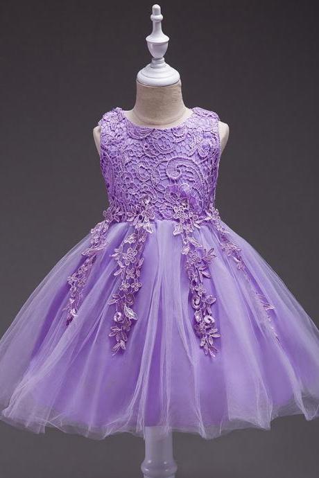 Kids Tutu Birthday Princess Party Dress Infant Lace Flower Girls Children Bridesmaid Dress Baby Clothes Lilac