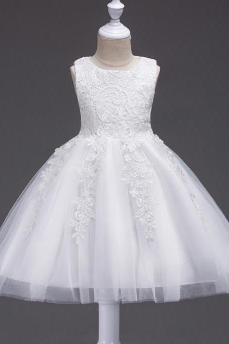 Kids Tutu Birthday Princess Party Dress Infant Lace Flower Girls Children Bridesmaid Dress Baby Clothes Off White
