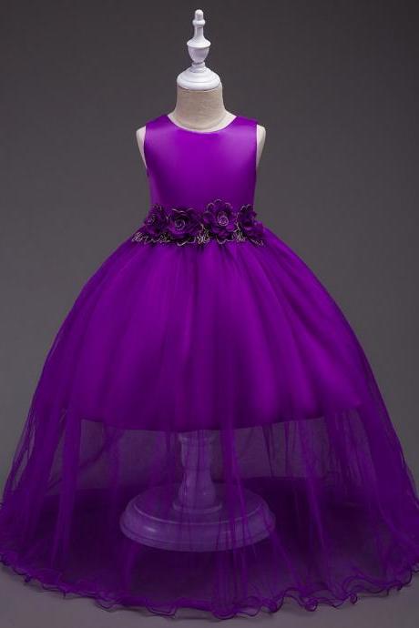 Baby Girls Prom Party Dress Evening Wear Long Tail Elegant Flower Girl Dress Baby Kids Clothes Purple