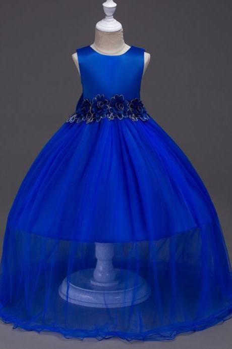 Baby Girls Prom Party Dress Evening Wear Long Tail Elegant Flower Girl Dress Baby Kids Clothes Royal Blue