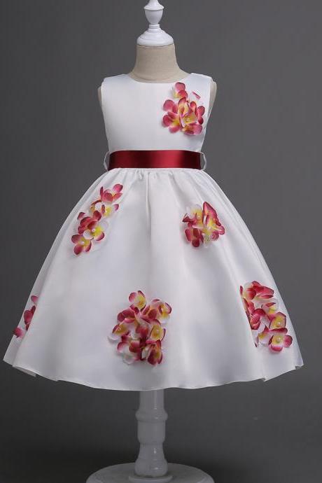 Teen Girls Dress Princess Flower Girl Dress Baby Children Kids Clothes Belted Party Prom Birthday Tutu Dress Burgundy