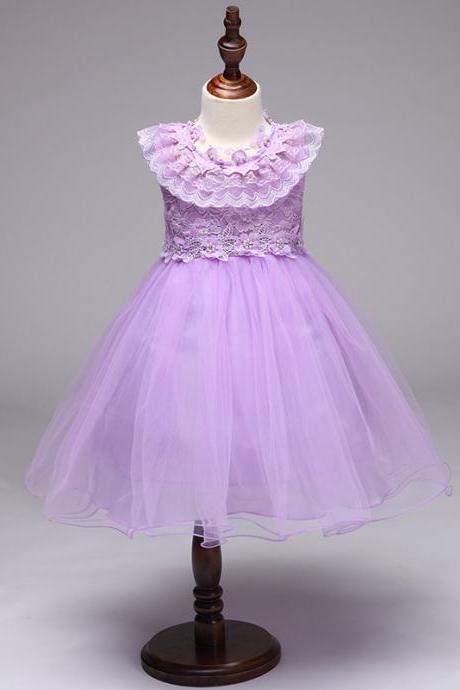 Princess Flower Girl Party Dress Ruffle Lace Wedding Children Kids Formal Prom Tutu Toddler Clothes lilac