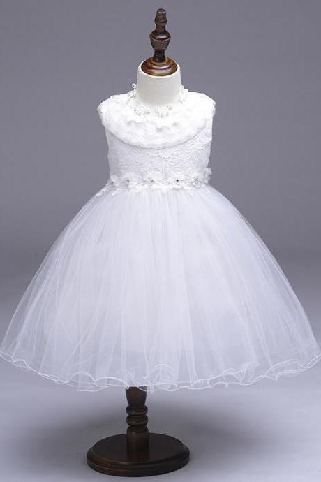 Princess Flower Girl Party Dress Ruffle Lace Wedding Children Kids Formal Prom Tutu Toddler Clothes Off White