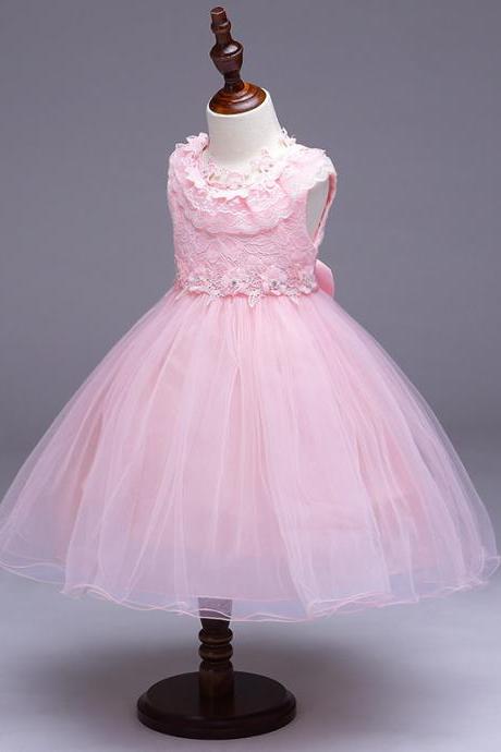 Princess Flower Girl Party Dress Ruffle Lace Wedding Children Kids Formal Prom Tutu Toddler Clothes Pink