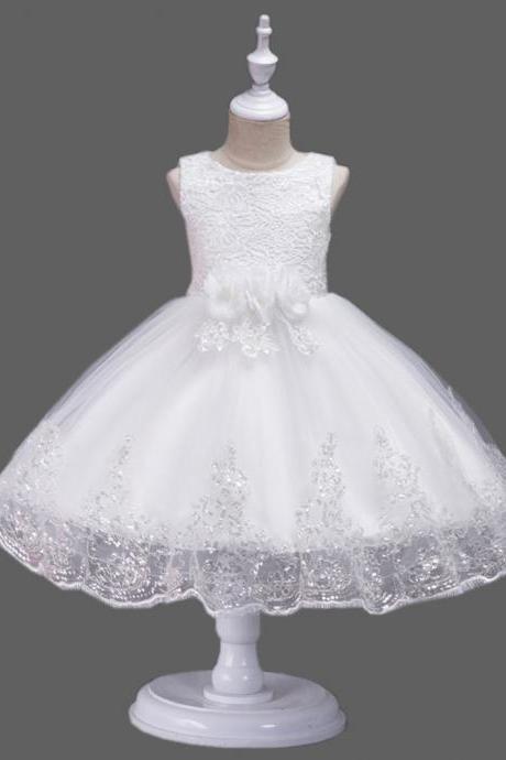 Princess Flower Girl Dress Wedding Party Prom Teens Bridesmaid Kids Clothes Sleeveless Lace Tutu Dress Off White