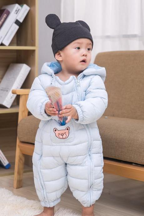 Unisex Boys Girls Coats Snow Wear Infant Toddler Baby Rompers Jumpsuits Hooded Casual Kids Down Coats baby blue