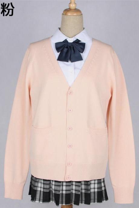 Japanese School Harajuku Style JK Uniforms Cardigan Long Sleeve Cotton Women Knited Outerwear Sweater salmon
