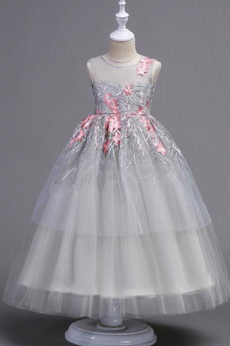 Flower Girls Dress Baby Kids Princess Formal Birthday Pageant Holiday Wedding Bridesmaid Ball Gown Embroidery Teenager Children Clothes pink