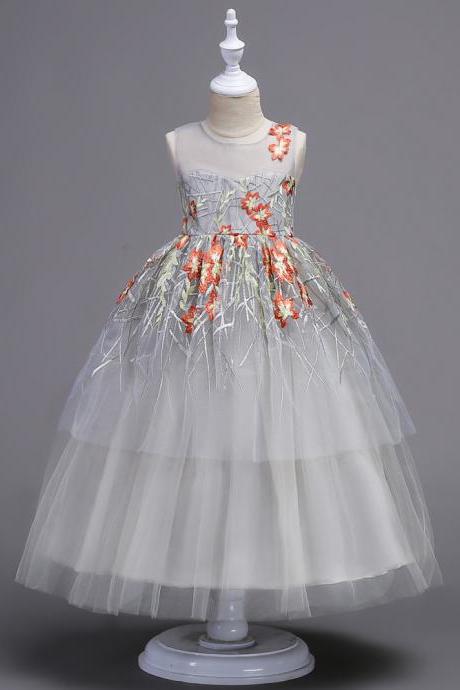 Flower Girls Dress Baby Kids Princess Formal Birthday Pageant Holiday Wedding Bridesmaid Ball Gown Embroidery Teenager Children Clothes red