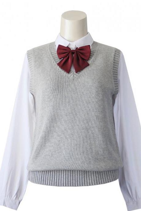 Japanese School Student JK Uniform Vest Girls Sleeveless V-Neck Sailor Knited Sweater Anime Love Live K-on Cosplay gray