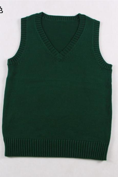 Japanese School Student Jk Uniform Vest Girls Sleeveless V-neck Sailor Knited Sweater Anime Love Live K-on Cosplay Hunter Green