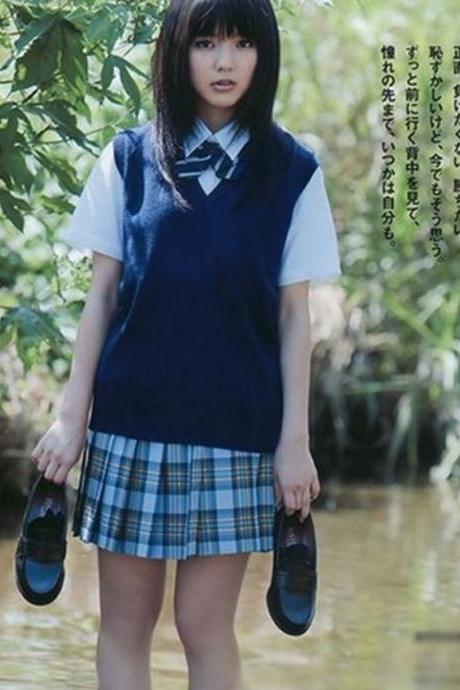 Japanese School Student Jk Uniform Vest Girls Sleeveless V-neck Sailor Knited Sweater Anime Love Live K-on Cosplay Navy Blue