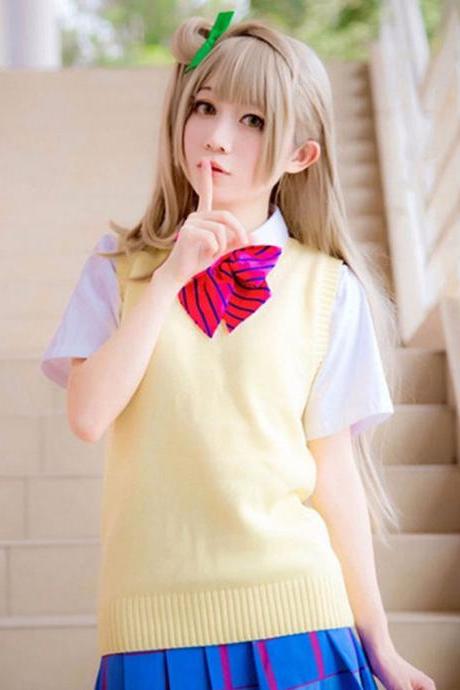 Japanese School Student Jk Uniform Vest Girls Sleeveless V-neck Sailor Knited Sweater Anime Love Live K-on Cosplay Yellow