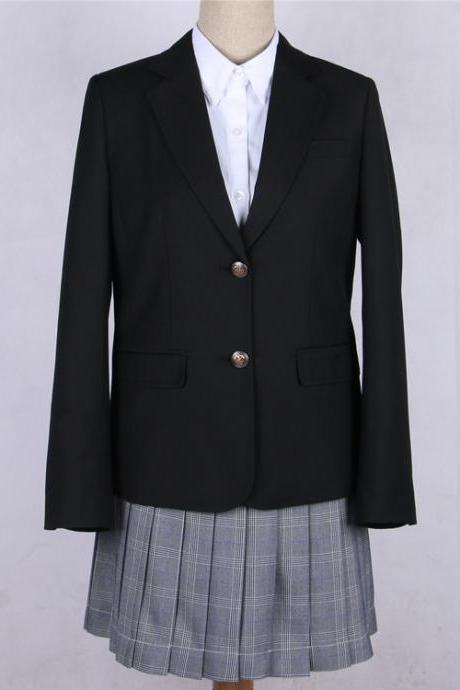 Japanese JK Women Girl School Uniform Suit Coat Students Jacket Blazer Outerwear black