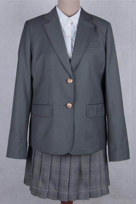 Japanese JK Women Girl School Uniform Suit Coat Students Jacket Blazer Outerwear gray