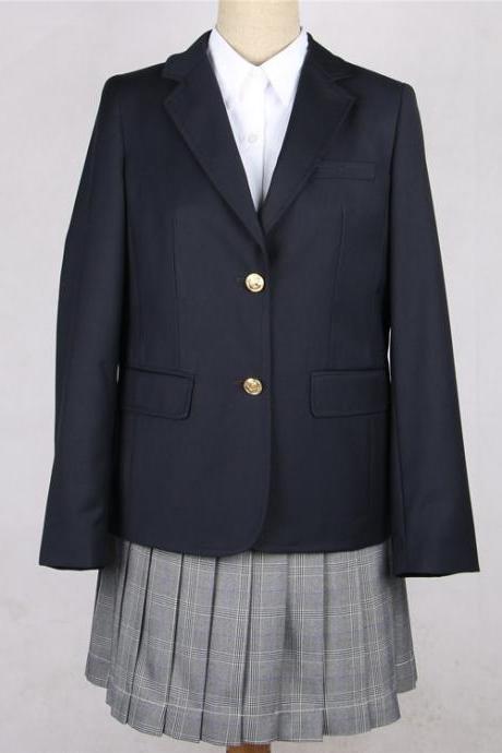 Japanese JK Women Girl School Uniform Suit Coat Students Jacket Blazer Outerwear navy blue