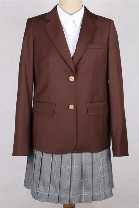 Japanese JK Women Girl School Uniform Suit Coat Students Jacket Blazer Outerwear coffee
