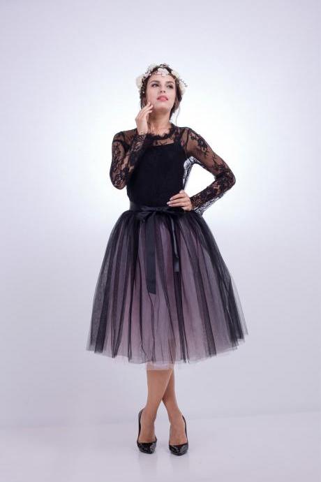 6 Layers Multi Color Tulle Midi Skirt Women Fashion Adult Tutu Skirts Mesh Bridesmaid Wedding Party Skirt black+pink