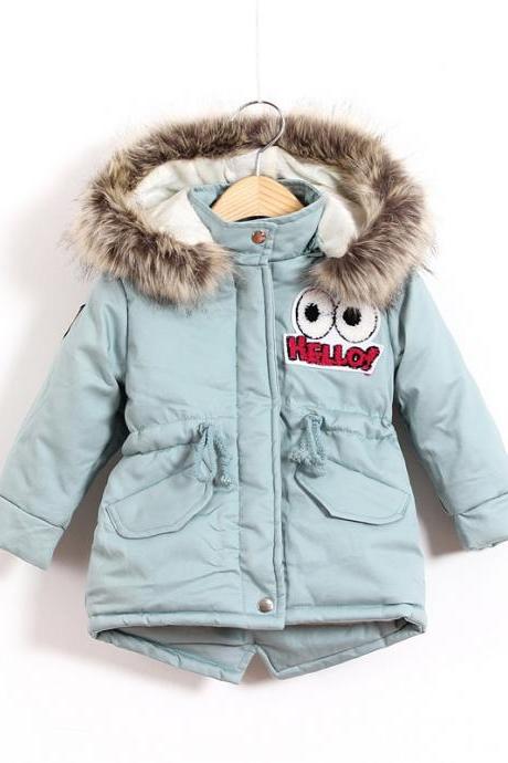 New Winter Jackets Children Coat Warm Thick Cotton Girls Snowsuit Hooded Kids Outwear light blue