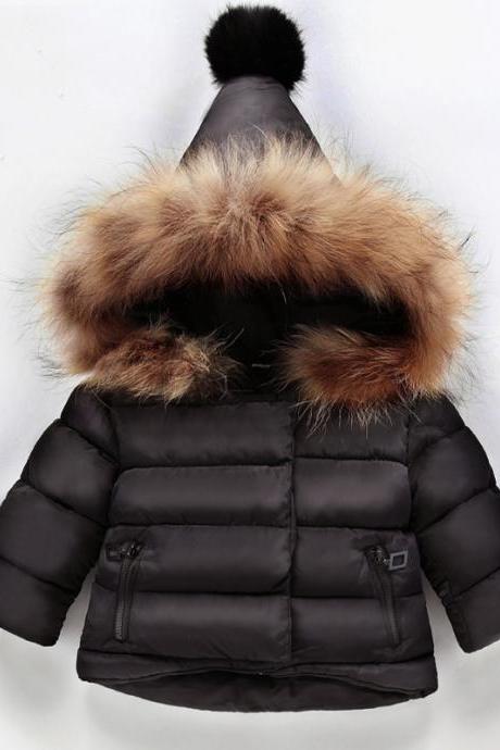 Baby Winter Solid Coat Warm Kids Outwear Hooded Fashion Children Down Jackets Little Girls Down Coat black