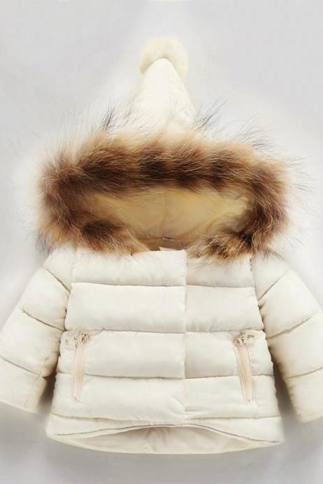  Baby Winter Solid Coat Warm Kids Outwear Hooded Fashion Children Down Jackets Little Girls Down Coat off white