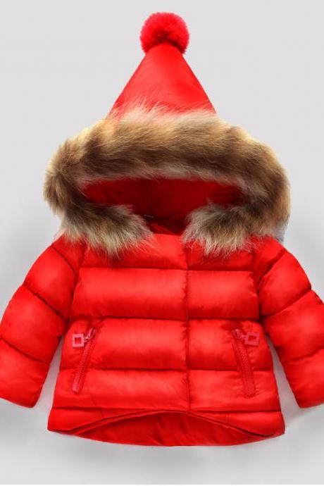 Baby Winter Solid Coat Warm Kids Outwear Hooded Fashion Children Down Jackets Little Girls Down Coat red