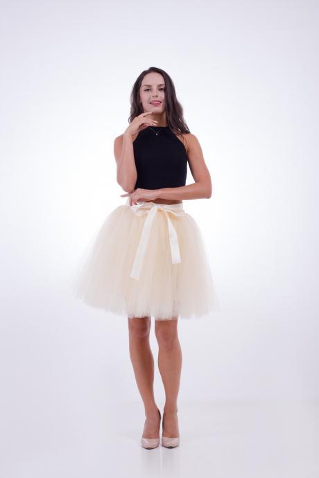 6 Layers Tulle Midi Lolita Skirt Women Adult Tutu Skirt American Apparel Wedding Bridesmaid Party Petticoat beige