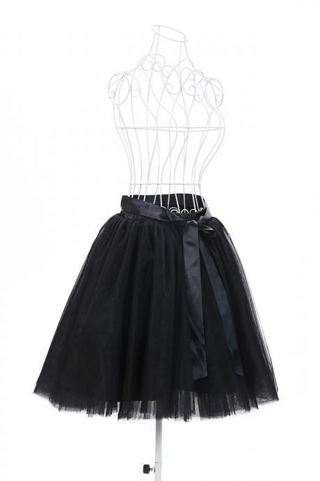 6 Layers Tulle Midi Lolita Skirt Women Adult Tutu Skirt American Apparel Wedding Bridesmaid Party Petticoat black 