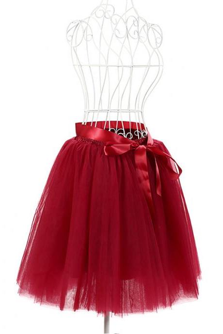 6 Layers Tulle Midi Lolita Skirt Women Adult Tutu Skirt American Apparel Wedding Bridesmaid Party Petticoat burgundy