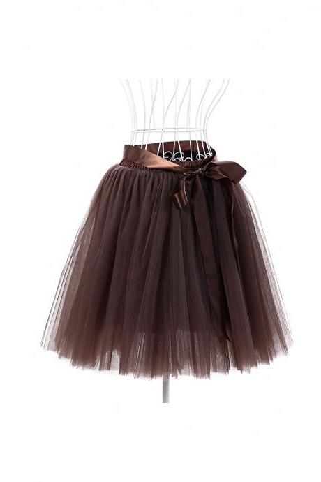 6 Layers Tulle Midi Lolita Skirt Women Adult Tutu Skirt American Apparel Wedding Bridesmaid Party Petticoat coffee