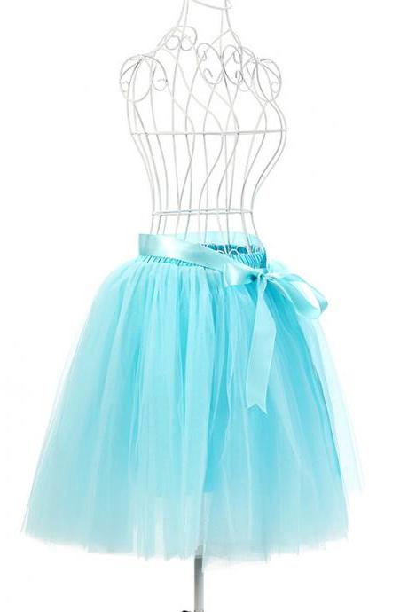 6 Layers Tulle Midi Lolita Skirt Women Adult Tutu Skirt American Apparel Wedding Bridesmaid Party Petticoat Light Blue