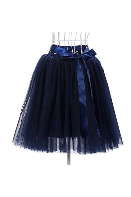 6 Layers Tulle Midi Lolita Skirt Women Adult Tutu Skirt American Apparel Wedding Bridesmaid Party Petticoat navy blue