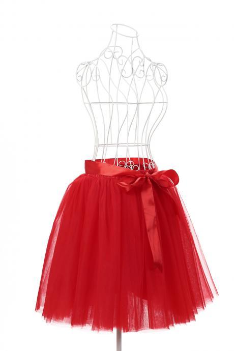 6 Layers Tulle Midi Lolita Skirt Women Adult Tutu Skirt American Apparel Wedding Bridesmaid Party Petticoat Red