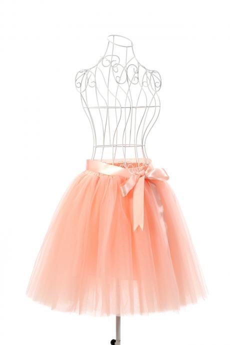 6 Layers Tulle Midi Lolita Skirt Women Adult Tutu Skirt American Apparel Wedding Bridesmaid Party Petticoat salmon