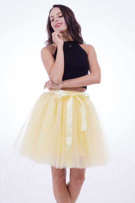 6 Layers Tulle Midi Lolita Skirt Women Adult Tutu Skirt American Apparel Wedding Bridesmaid Party Petticoat yellow