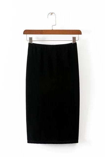 Black High Rise Midi Pencil Skirt 