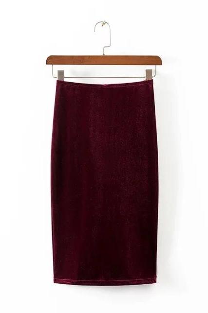 Burgundy High Rise Knee Length Bodycon Skirt 