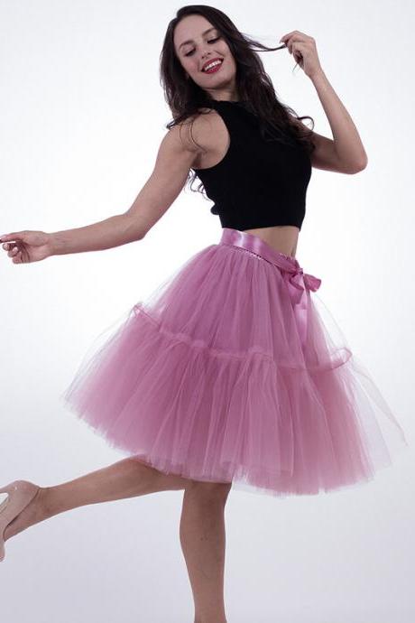 High Quality Lolita Skirt 5 Layers Tulle Midi Tutu Skirts Women Bridesmaid Wedding Party Petticoat dusty pink