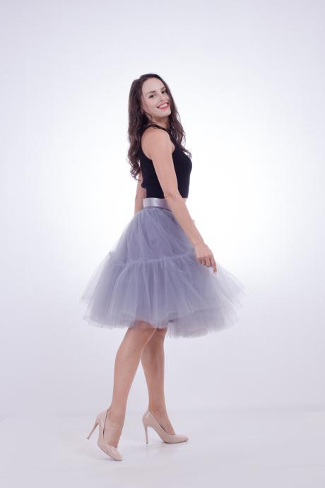 High Quality Lolita Skirt 5 Layers Tulle Midi Tutu Skirts Women Bridesmaid Wedding Party Petticoat Gray