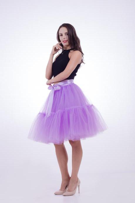 High Quality Lolita Skirt 5 Layers Tulle Midi Tutu Skirts Women Bridesmaid Wedding Party Petticoat lilac