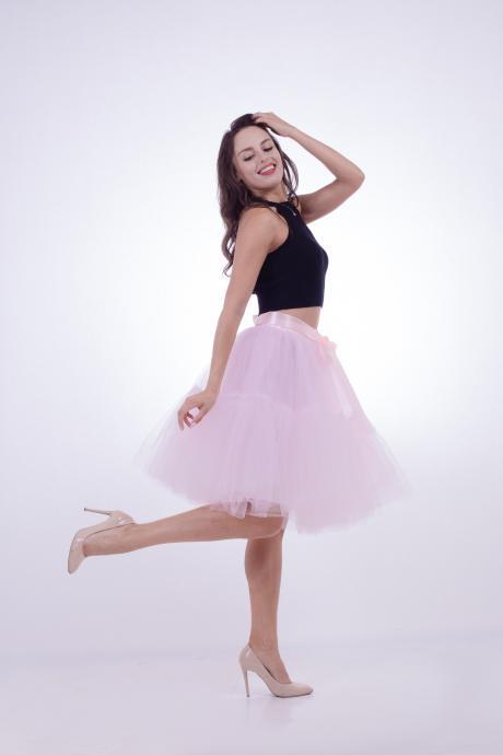 High Quality Lolita Skirt 5 Layers Tulle Midi Tutu Skirts Women Bridesmaid Wedding Party Petticoat Pink