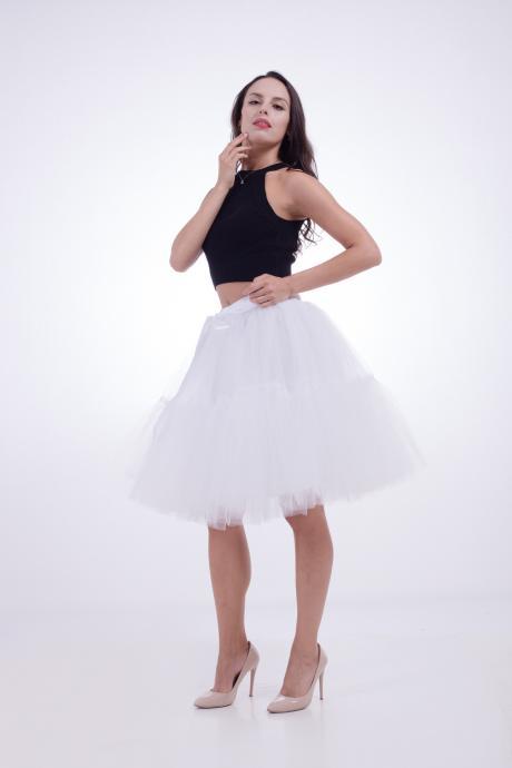 High Quality Lolita Skirt 5 Layers Tulle Midi Tutu Skirts Women Bridesmaid Wedding Party Petticoat white