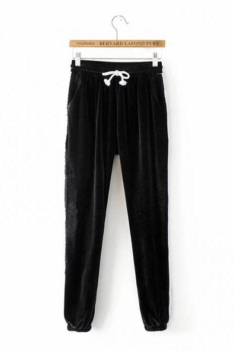 Black Casual High-Waist Trousers, Joggers, Yoga Pants, Sweatpants