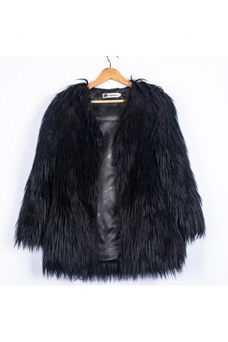 Plus Size Women Fluffy Faux Fur Coats Long Sleeve Winter Warm Long Jackets Female Outerwear black