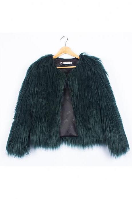 Plus Size 4xl Women Fluffy Faux Fur Coats Long Sleeve Winter Warm Jackets Female Outerwear Hunter Green