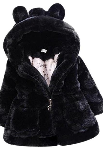 Cold Winter Baby Girls Clothes Faux Fur infant Coat Rabbit Ears Warm kids Jacket Snowsuit Outerwear black 