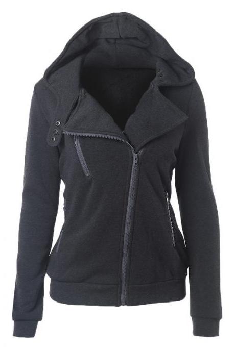 Fashion Spring Autumn Zipper Hooded Jacket Women Warm Hoodies Sweatshirts Cardigan Basic Coats Outerwear dark gray