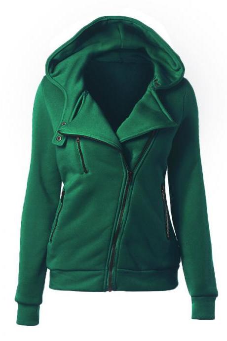 Fashion Spring Autumn Zipper Hooded Jacket Women Warm Hoodies Sweatshirts Cardigan Basic Coats Outerwear green